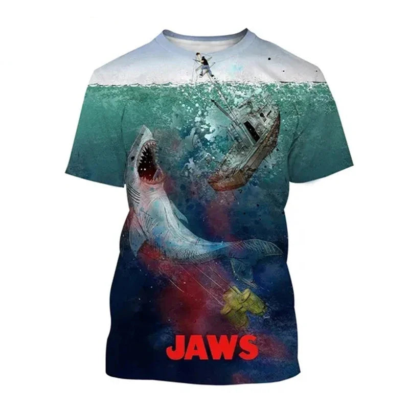 Horror Movie Jaws T-Shirts Shark 3D Printed Streetwear Men Women Fashion Oversized Short Sleeve T Shirt Kids Tees Tops Clothing