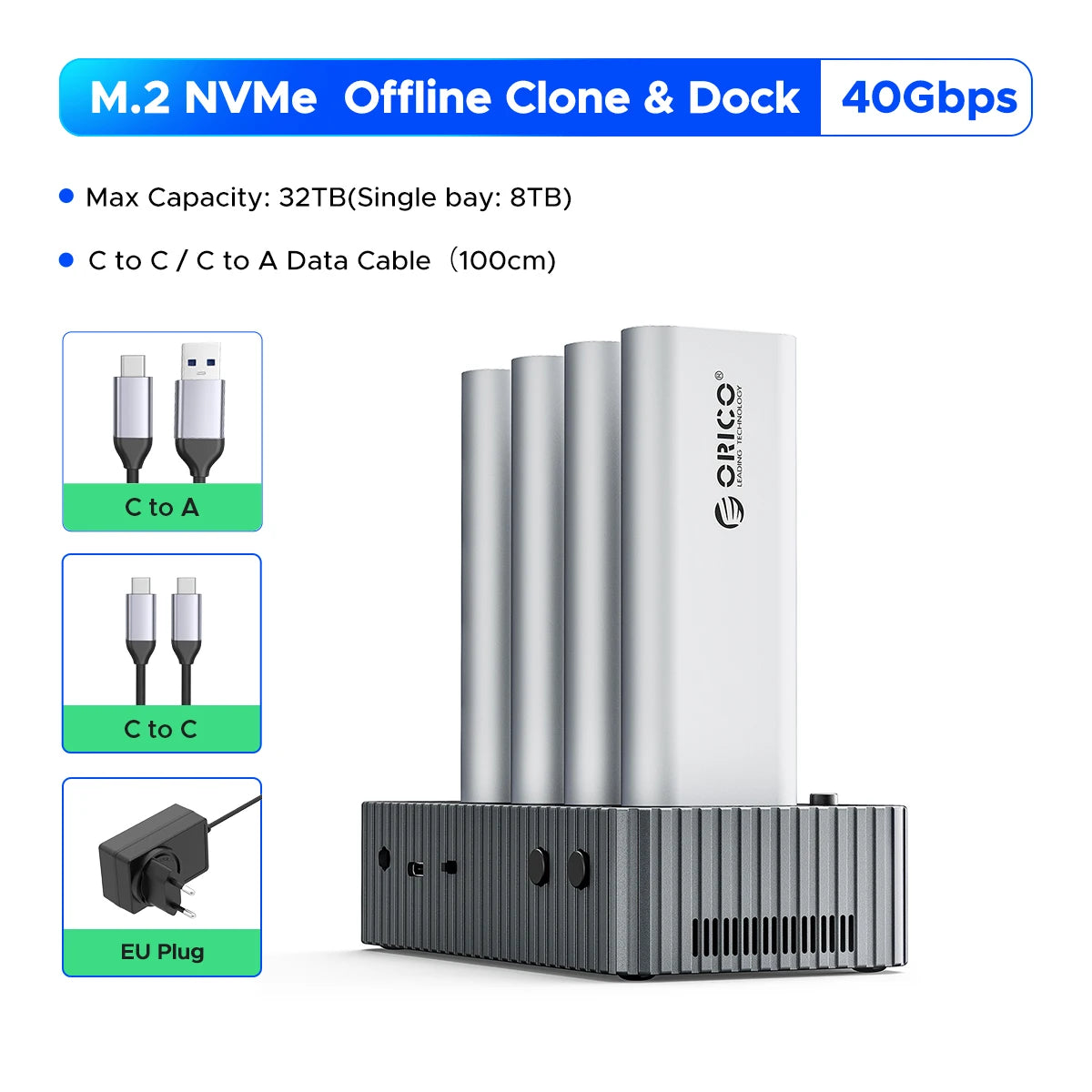 ORICO USB4 40Gbps M.2 NVMe SSD Clone Docking Station 4 Bay 2 Bay offline clone  SSD enclosure for Internal SSD Duplicator