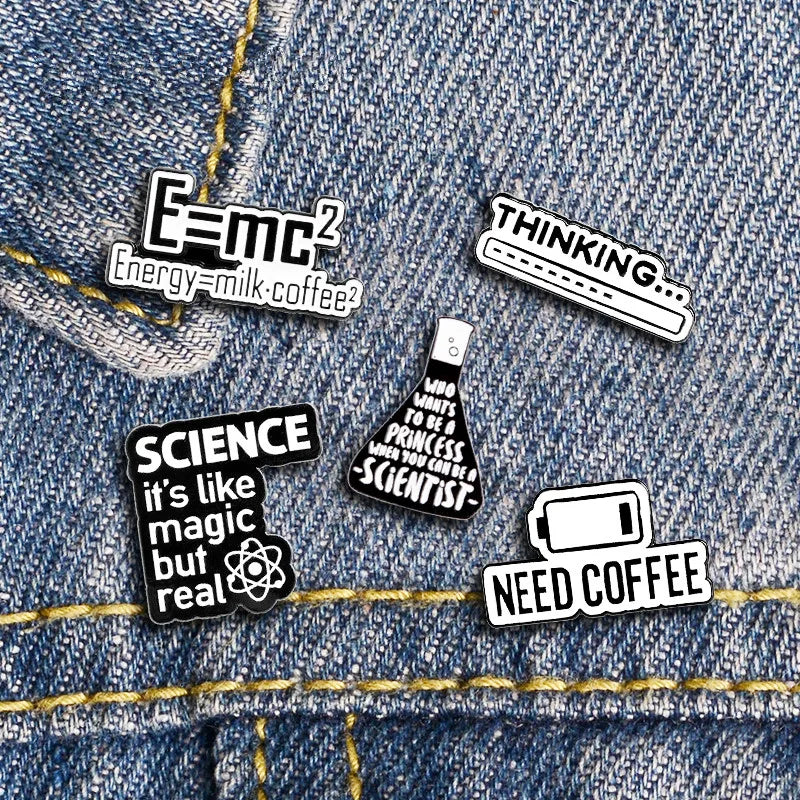 Science It's Like Magic But Real Enamel Pins Black Letters Energy Milk Coffee Magical Chemical Badge Pin Buckle Gift for Friends