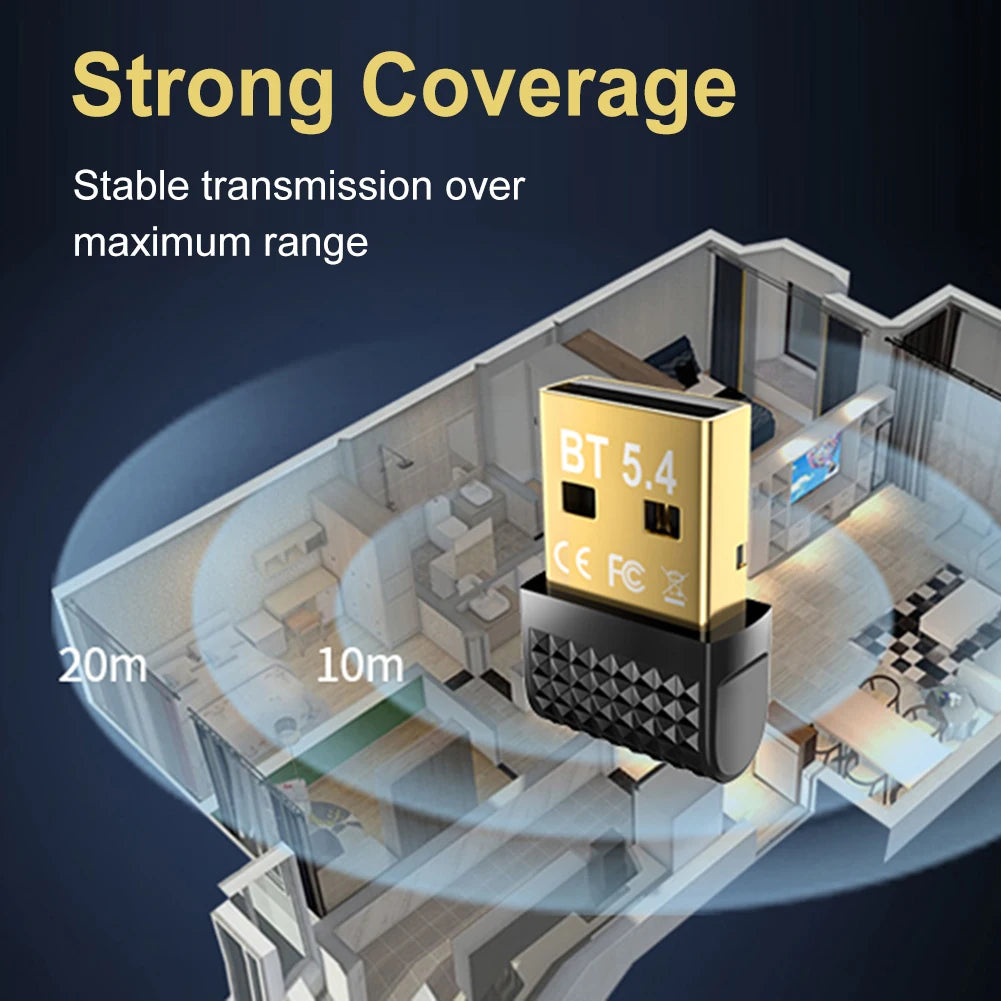 BT 5.4 Adapter USB BT 5.3 Dongle Plug and Play Wireless BT Transmitter Receiver for PC Mouse Keyboard Headphones Speakers