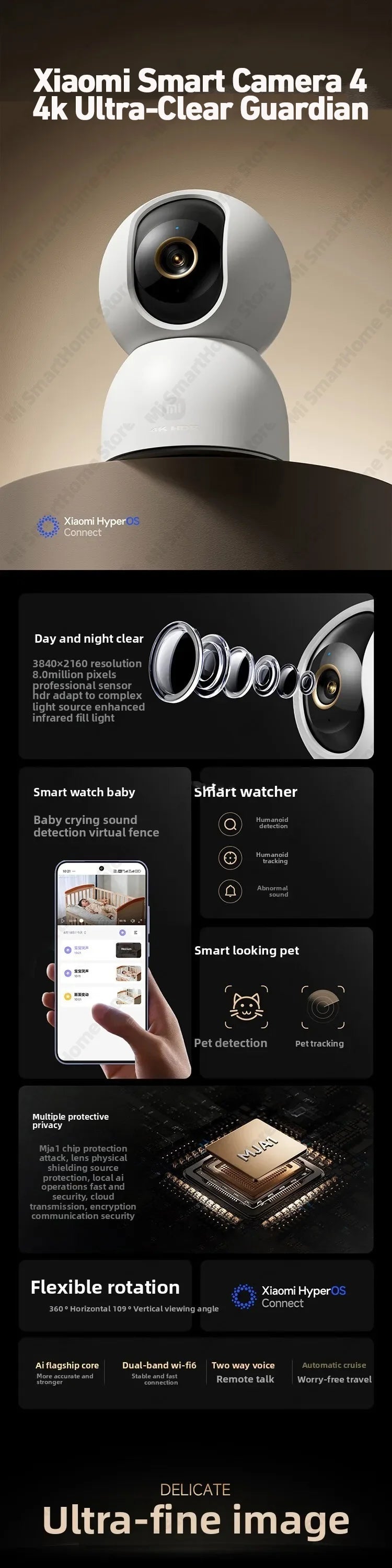 Xiaomi Smart Camera 4 Dual-band Wi-Fi 6 8MP 4K HDR AI Tracking Night Vision Two-Way Audio Home Security Baby Monitor Pet Camera