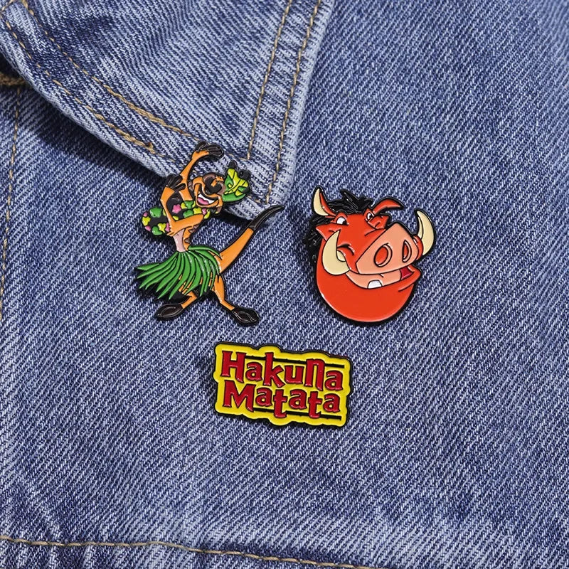 Cartoon Movie The Lion King Creative Enamel Pins Pig Pumbaa Timon Metal Brooches Lapel Badges Accessories Fans Gifts