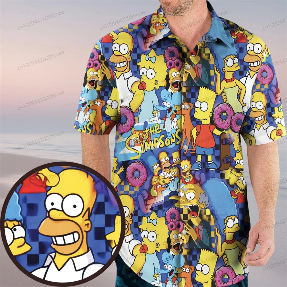 The Simpsons button down shirt, Homer Simpson in the bush shirt, Homer Hawaiian shirt, cartoon shirt for comedy lovers