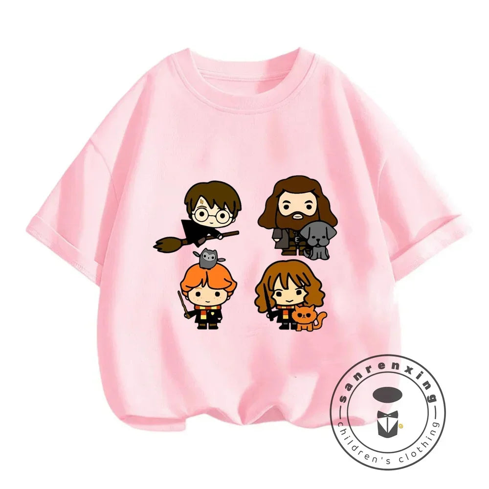 2025 Harries Children T-Shirt Magic Movie Clothes Potters Kawaii Anime Kid Boy Girl Tee Shirts Casual Tops Fashion Short Sleeve