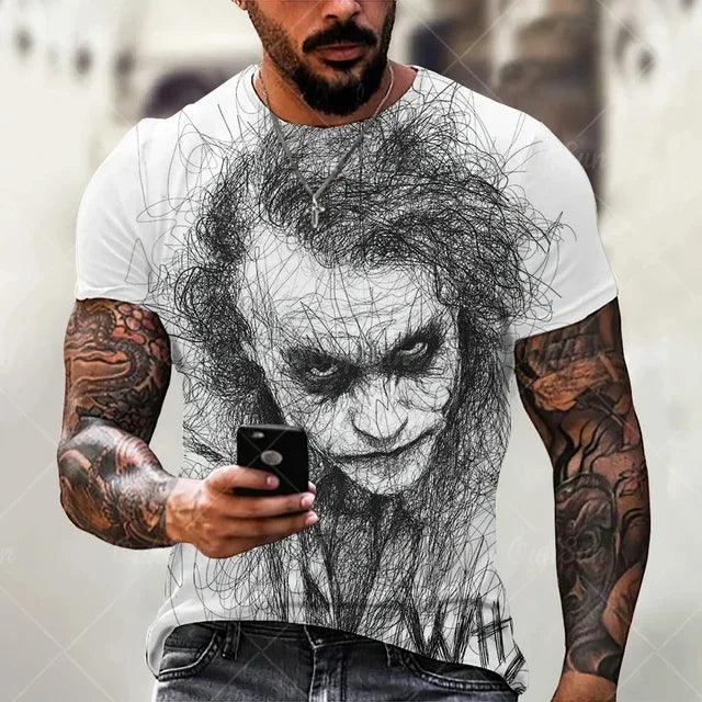 2024 Summer Hot New Joker 3D Printed Men's T-shirt Summer Street Fashion Short Sleeve O Collar Large Poker Men's Top Casual Blac