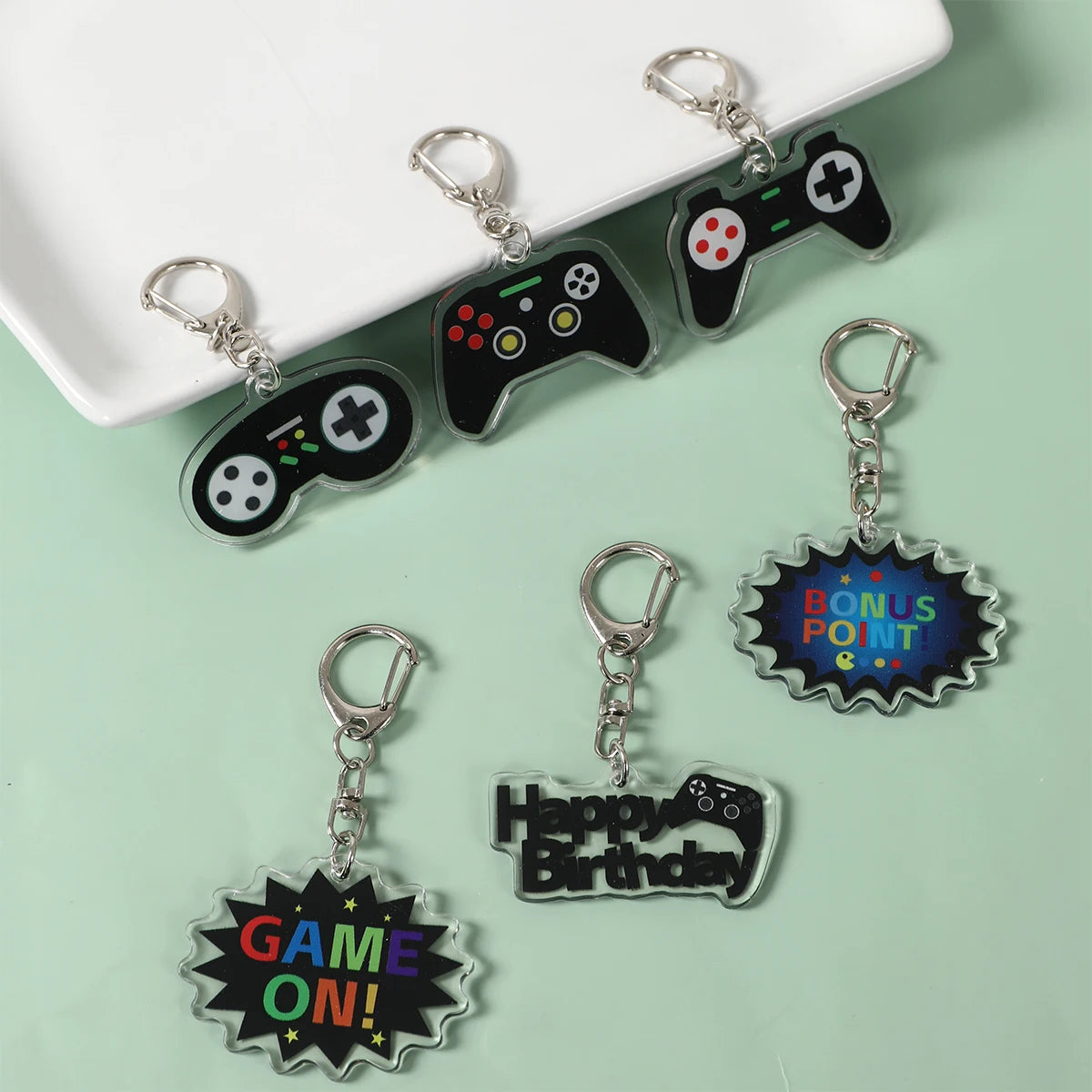 6Pcs Cute GamePad PVC Keychain Video Game on Theme Backpack Pendant for Boys Kids Birthday Game Night Party Favors Party Fillers