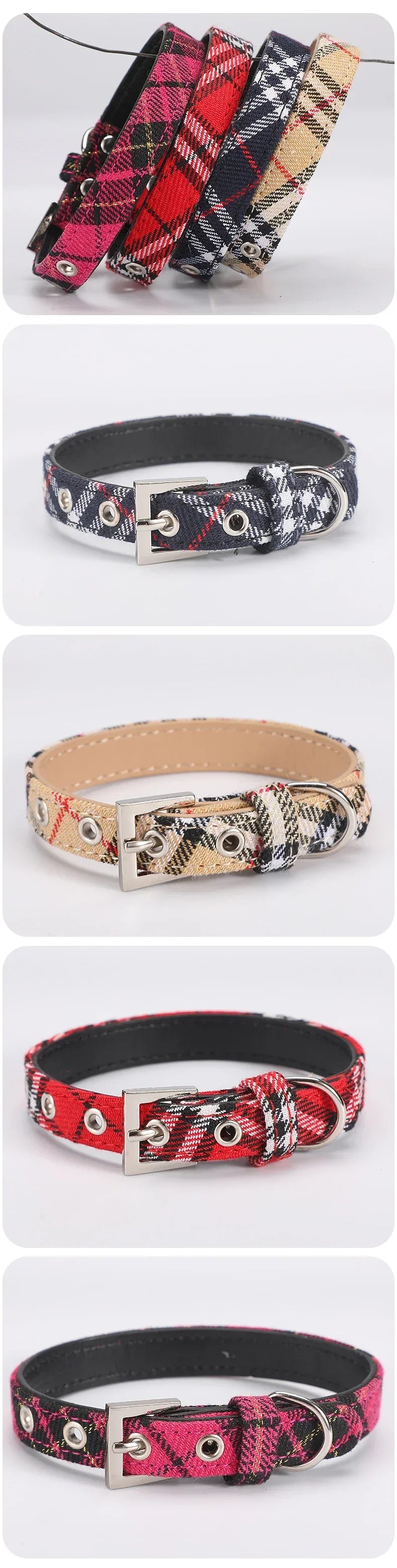 Pet Collar Scottish Plaid Dog Collar Classic Red PU Leather Earthy Yellow Twill Dog Pet Supplies Adjustable Pet Collar