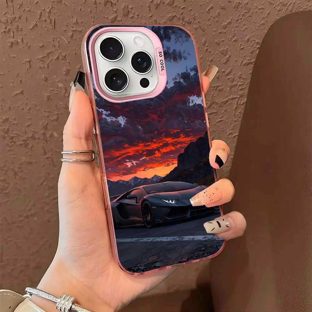 1PC Artistic Luxury Cars Phone Case For IPhone 17 17Air 16 15 14 13 12 11 Pro Max Plus Colorful Silver