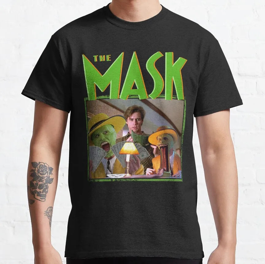 The Mask Retro Movie T Shirts for Men Pure Cotton Vintage Funny T-Shirt Jim Carrey Tee Shirt Short Sleeve Clothes Birthday Gift