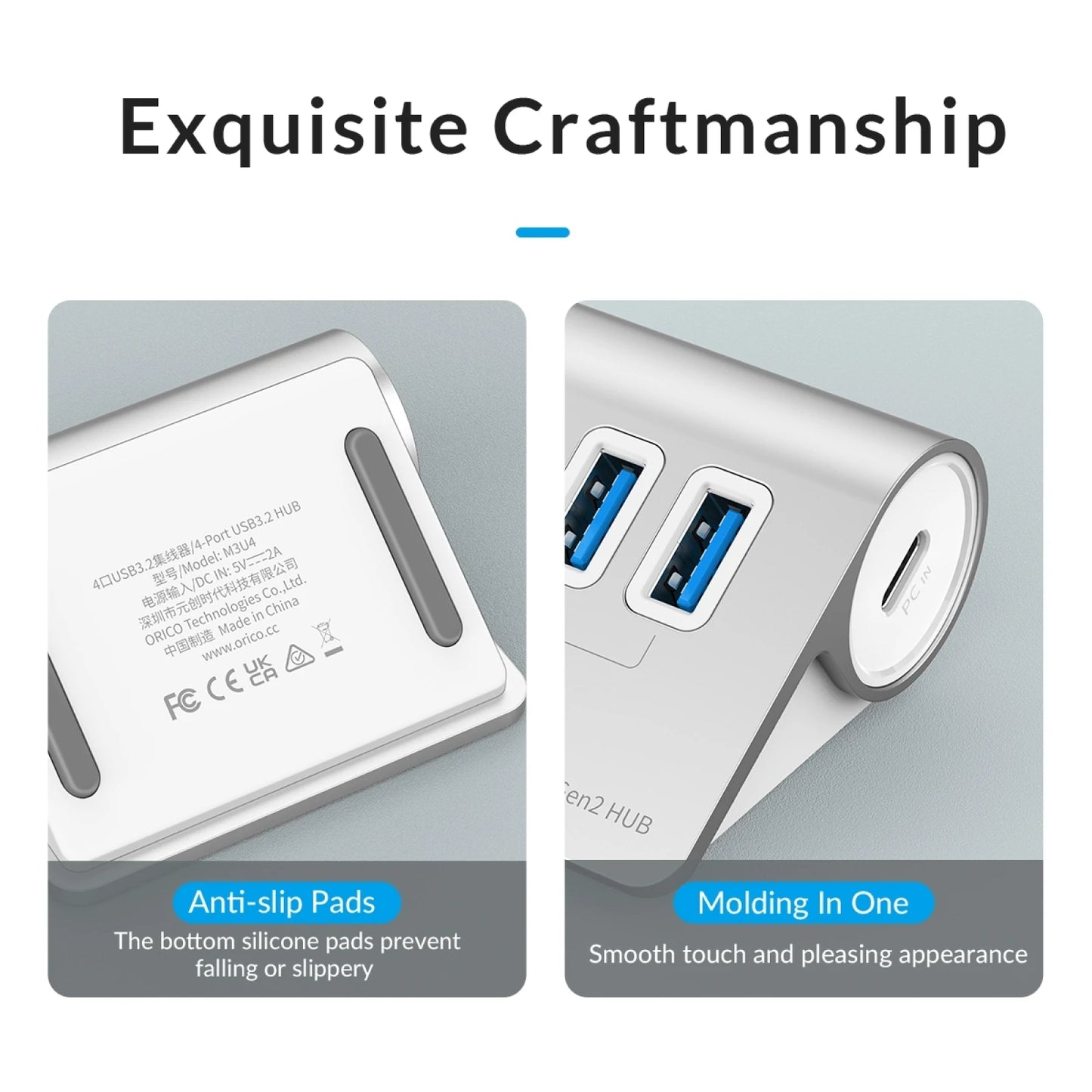 ORICO USB Hub Aluminum Alloy 7-Port USB 3.2 Gen2 10Gbps HUB USB Splitter Multiport Adapter Laptop Expansion Desktop Accessories