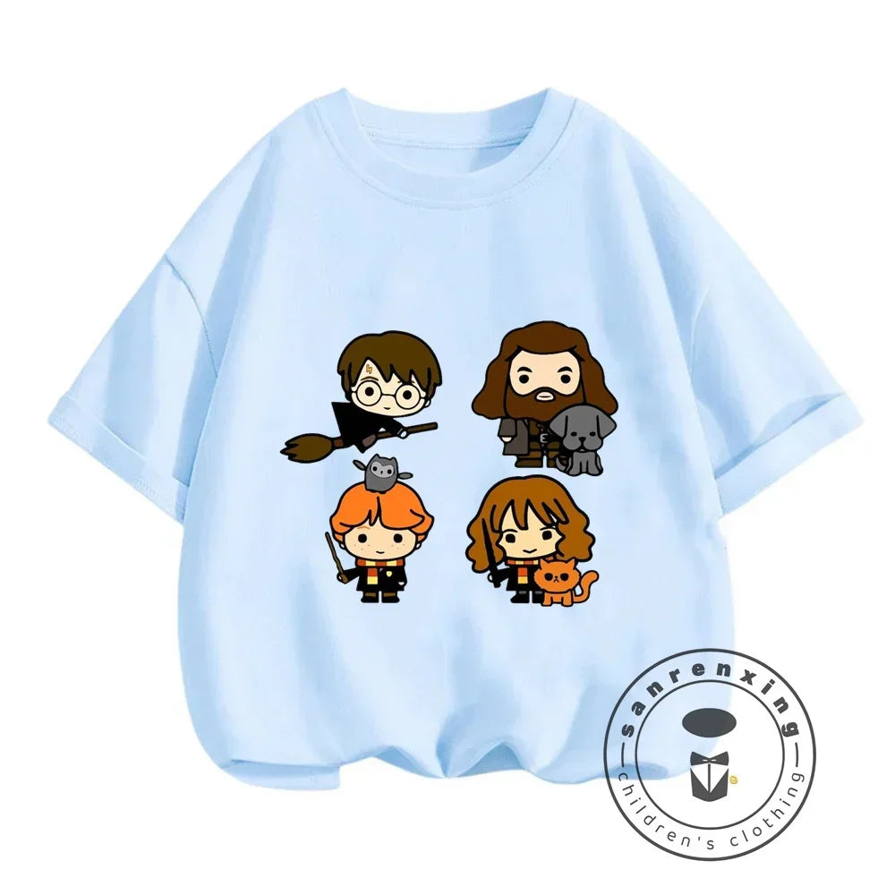 2025 Harries Children T-Shirt Magic Movie Clothes Potters Kawaii Anime Kid Boy Girl Tee Shirts Casual Tops Fashion Short Sleeve