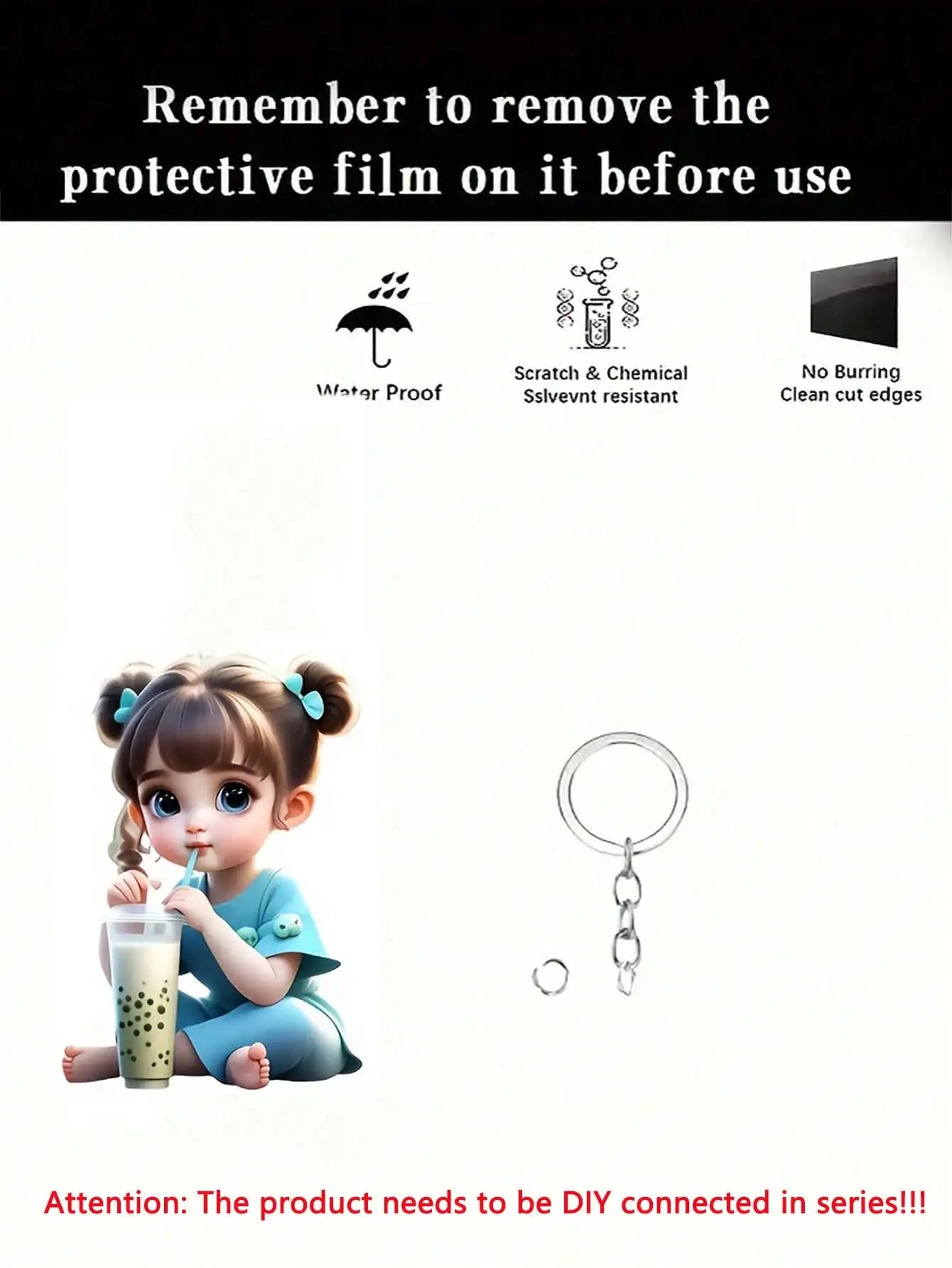 1 cute acrylic girl keychain, 2D flat, holiday gift, backpack accessories, key decoration, car decoration, keychain, pendant