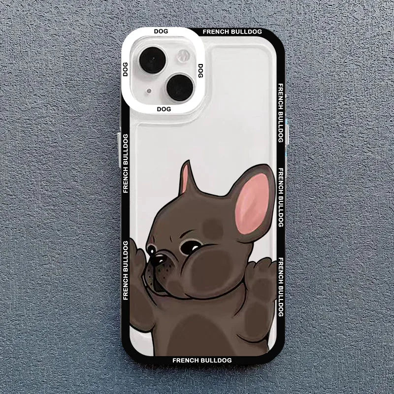 Cute Pug Dog French Bulldog Phone Case For iPhone 14 Pro MAX 15 11 13 12 XS X 16 XR 7 8Plus Kawaii Clear Shockproof Lover Cover