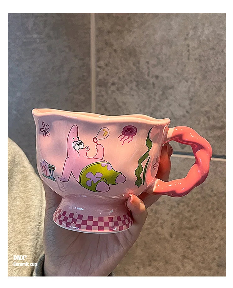 Cute SpongeBob Mugs Cartoon SquarePants Patrick Star Coffee Tea Milk Mugs Cups 400ML Creative Office Water Cup Anime Girls Gifts