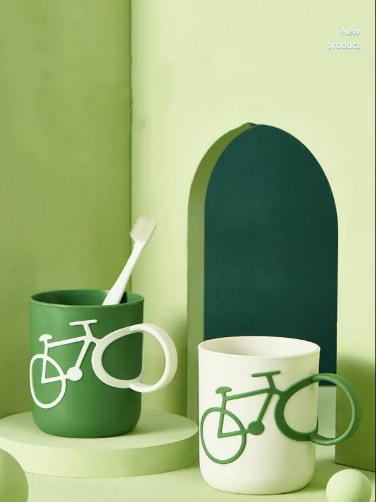 Bicycle Handle Couple Toothbrush Cup PP Mug For Juice Water Milk Student Dormitory Cups 400ml Christmas Gifts