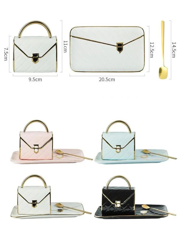 Handbag Shaped Mug Luruxy Coffee Cup Creative Tote Bag Shaped Cups Linner Saucer Set Dessert Afternoon Tea Mugs Drinkware Gifts