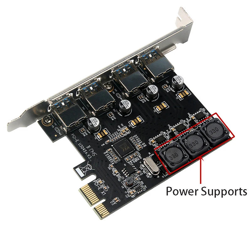 PCIE to USB Converter 4 Port High Speed USB 3.0 Extend Card USB HUB to PCIE 1X 4X 8X 16X Self Powered Expansion Adapter