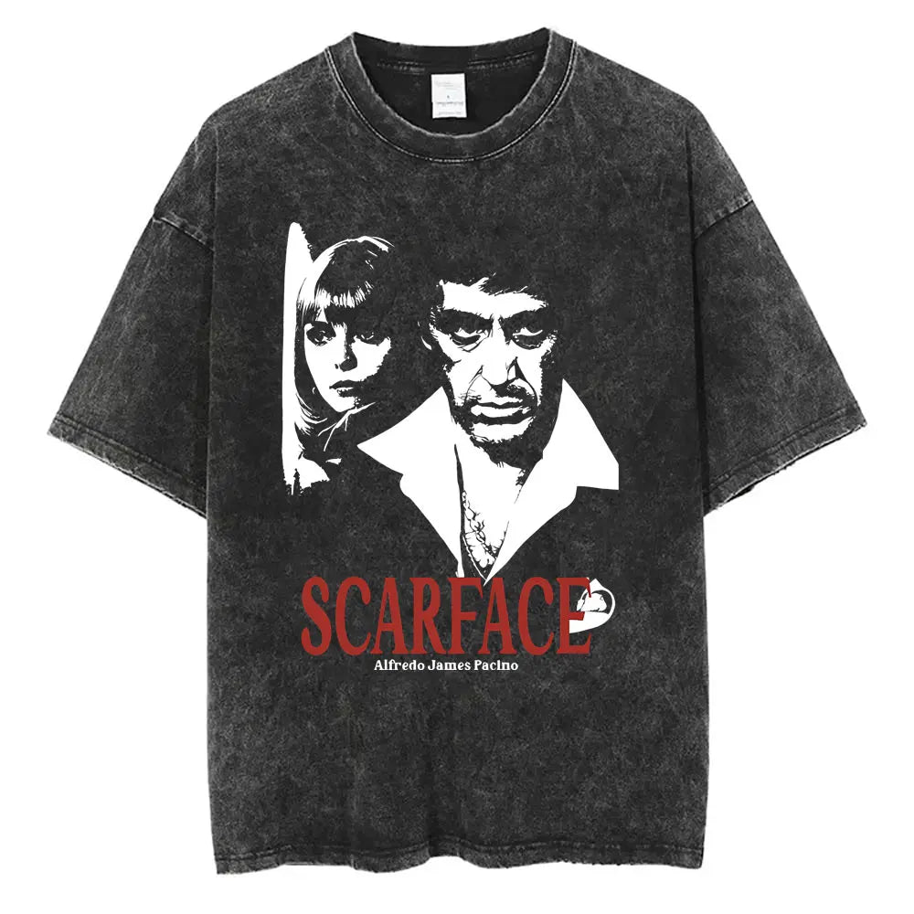 90s Classic Gangsters Movie Scarface Print T-shirts Tony Montana Al Pacino Vintage Washed Cotton Tshirt Men Women Rock T Shirts