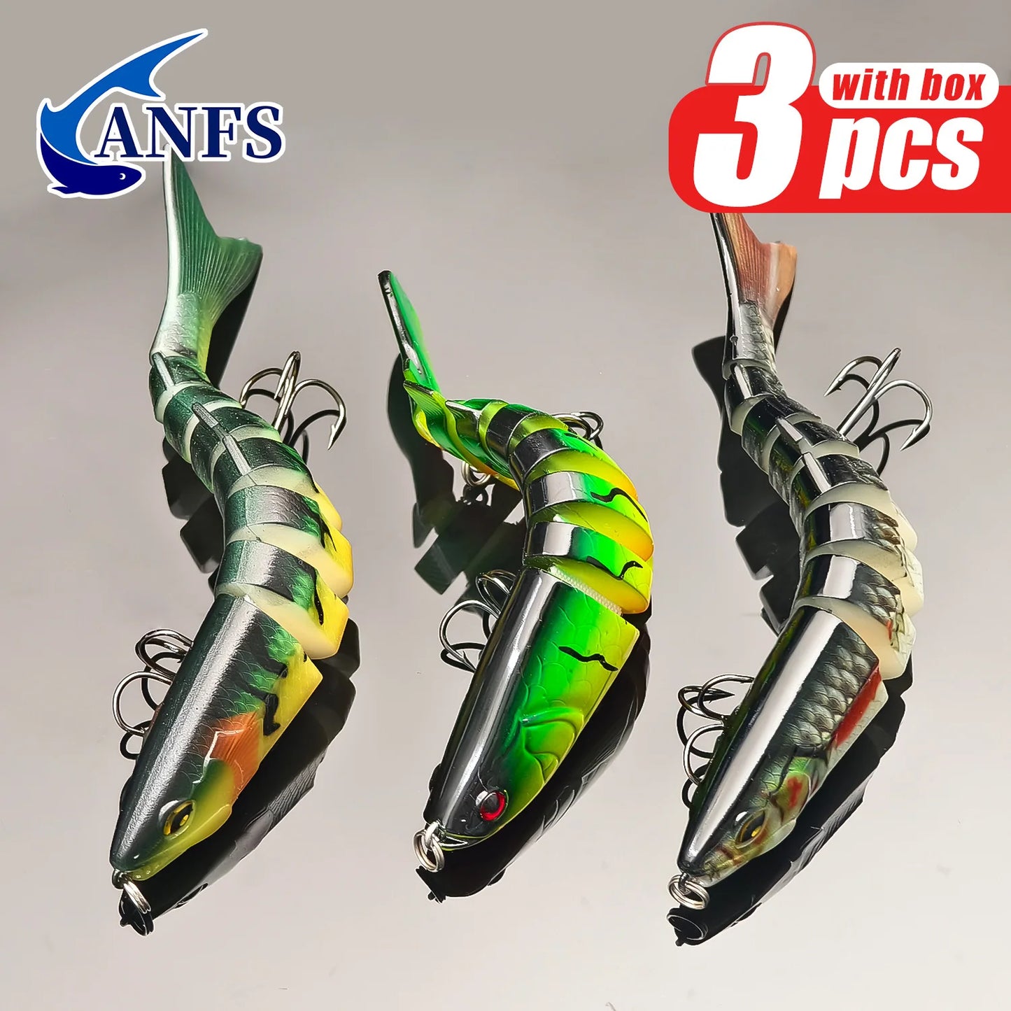ANFS Fishing Lure Kit of 3piece, Jointed Bait Fishing Lures Assorted Design with Storage Box, Cool Fishing Stuff for Angler