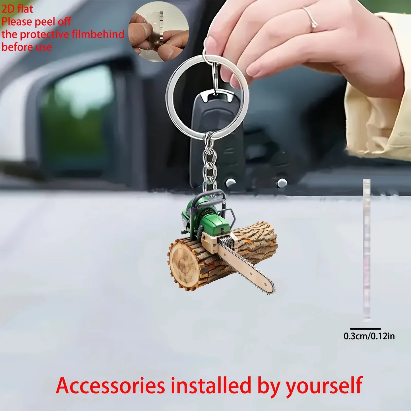 Distinctive Chainsaw Keychain 2D Individuation Pendant Flat Acrylic Ornament Hanging Decoration for Car,Bags,Party Festive,Gifts