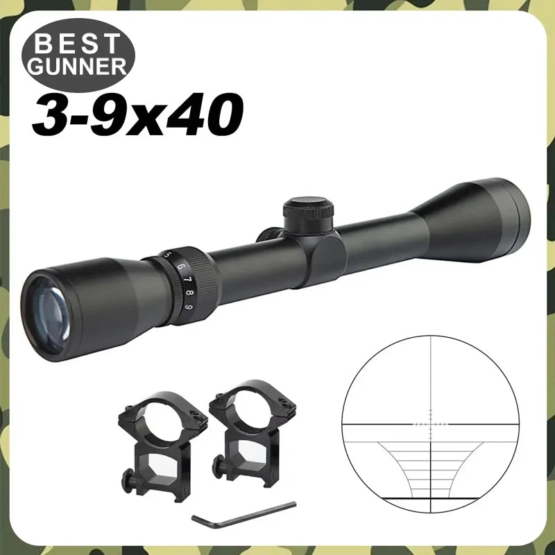 3-9X40 Optics Sniper Gun Scope W/Rangefinder Tactical Hunting Zoom Riflescope Rifle Mil-Dot Scope for Weaver/Picatinny Rail