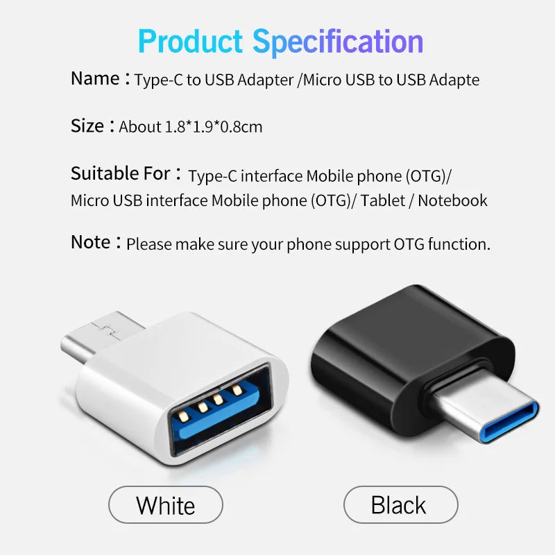 Type C To Usb OTG Adapter 2.0 Micro Usb Phone Adapter Usbc Smartphone Laptops To Usb Mouse Gamepad Flash Disk Otg Plug