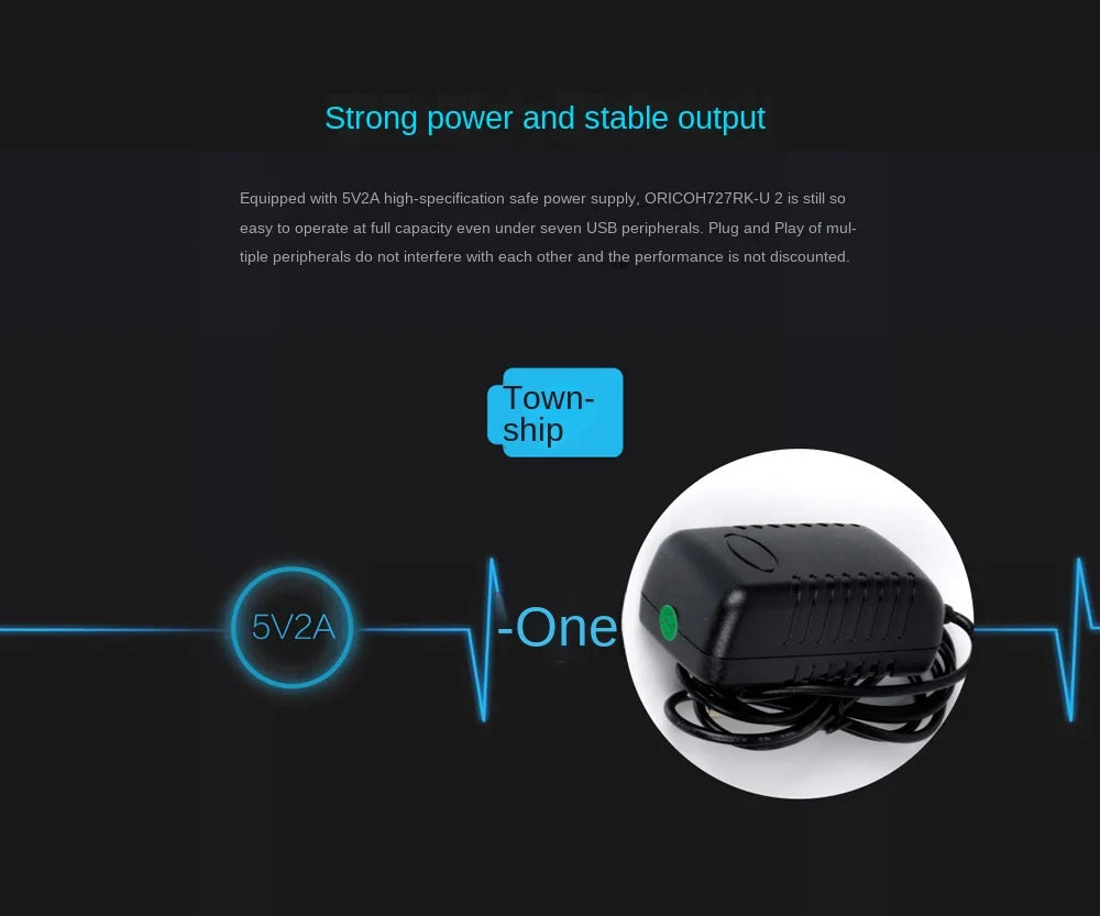 ORICO USB HUB Splitter 7-port USB 2.0 HUB Hub OTG Adaptador with External Power Supply Suitable for Desktop PC Laptop Computers