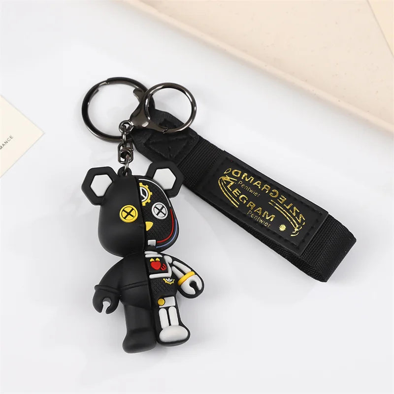 Keychain Cartoon Simple Mechanical Bear Cute Niche Doll Keychain Chain Bag Personalized Small Pendant Accessories DecorativeGif