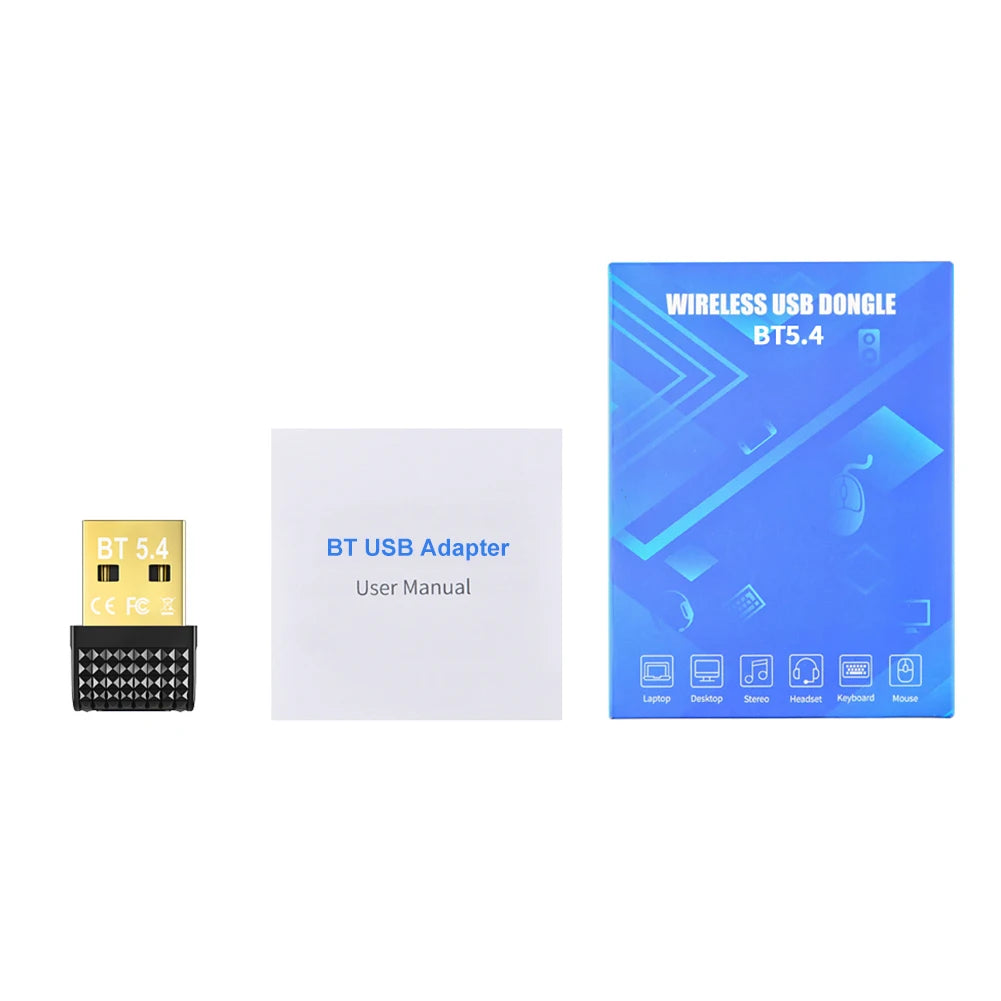 BT 5.4 Adapter USB BT 5.3 Dongle Plug and Play Wireless BT Transmitter Receiver for PC Mouse Keyboard Headphones Speakers