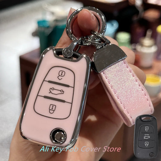 Key Fob Cover for Hyundai i10 i20 ix20 i30 ix35 for Kia Ceed Soul Sportage Venga Keychain Lanyard