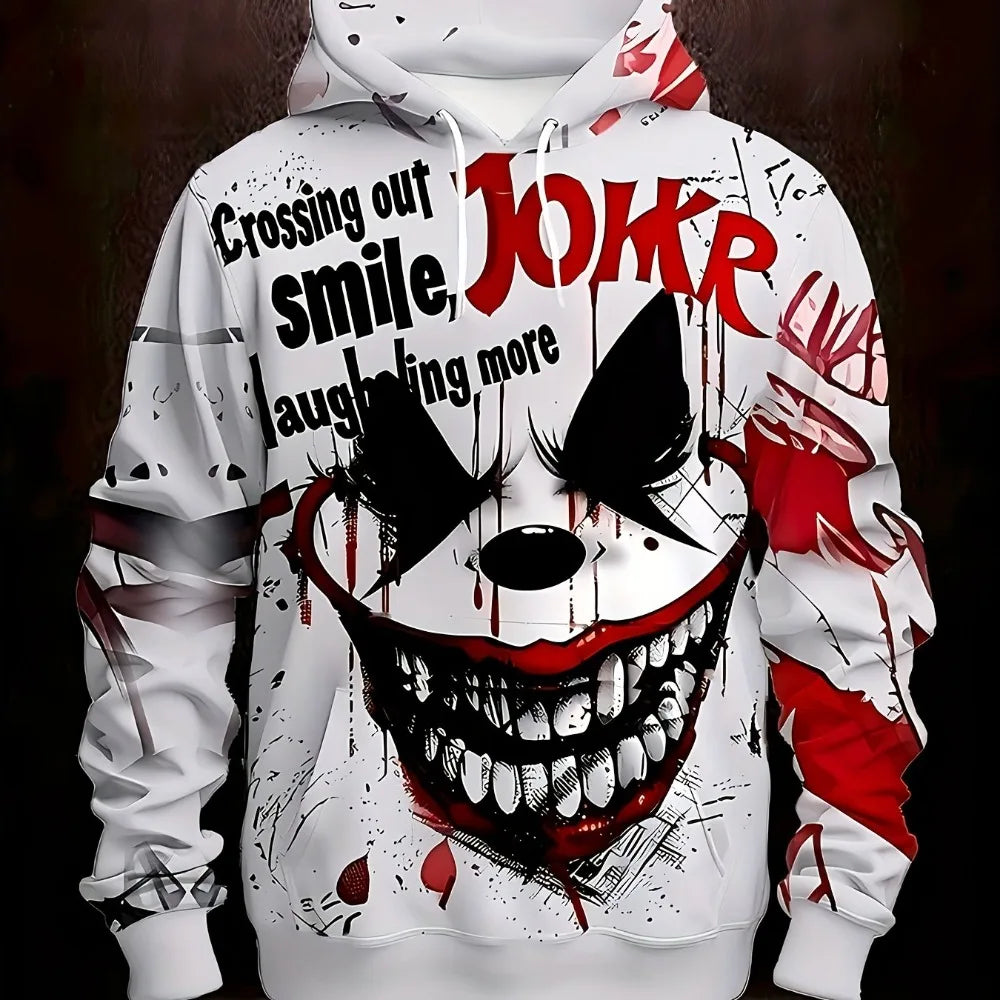 Men's Joker 3D Printed Hoodie - A casual sports, fitness, and outdoor sweatshirt suitable for spring, autumn, and street wear