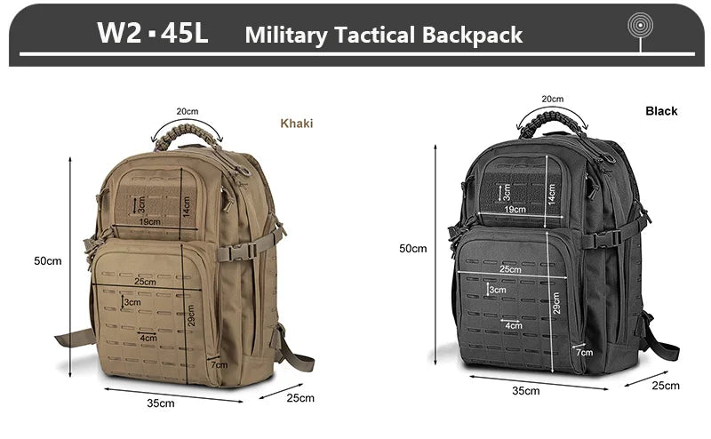 Tactical Backpack 3 Day Assault Pack Molle Bag 38/45L Large Outdoor Waterproof Hiking Camping Travel 600D Rucksack Men Fishing