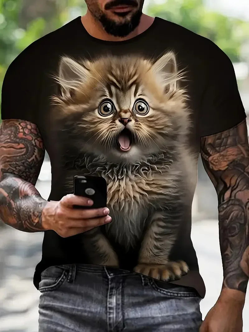Funny Men's T-shirts Cute Cat 3D Print Tops Men Women Short Sleeve Tee Oversized Streetwear T shirt Casual Simple Men's Clothing