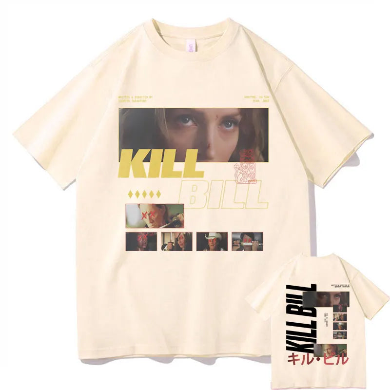 Classic Vintage Action Movie Kill Bill Double Sided Print T-shirt Quentin Tarantino T Shirts Men Women Casual Oversized Tshirt