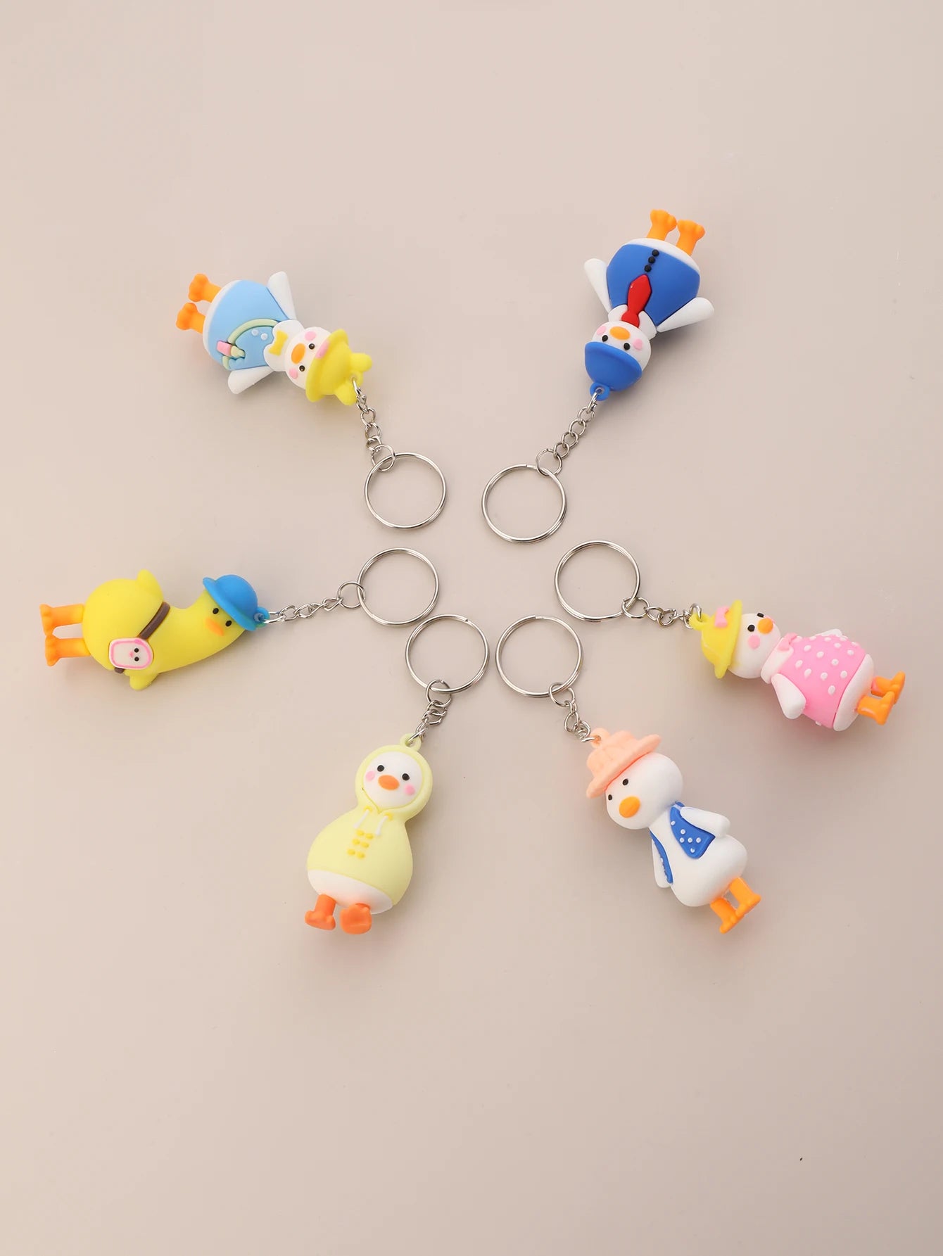 6pcs PVC Duck Keychain Creative Trendy Cute Animal Pendant Bag Key Accessories Key Chain Gifts  Easter