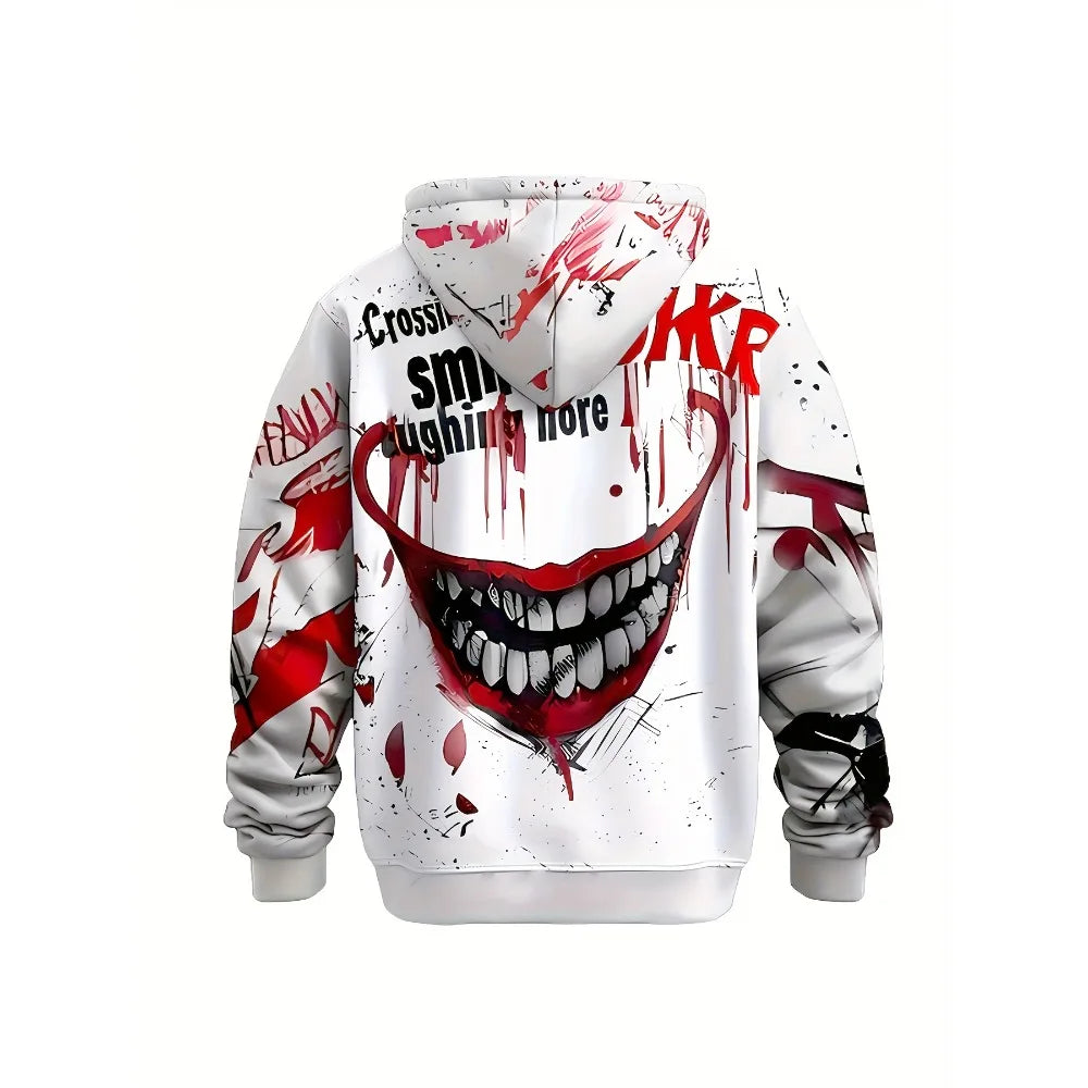 Men's Joker 3D Printed Hoodie - A casual sports, fitness, and outdoor sweatshirt suitable for spring, autumn, and street wear