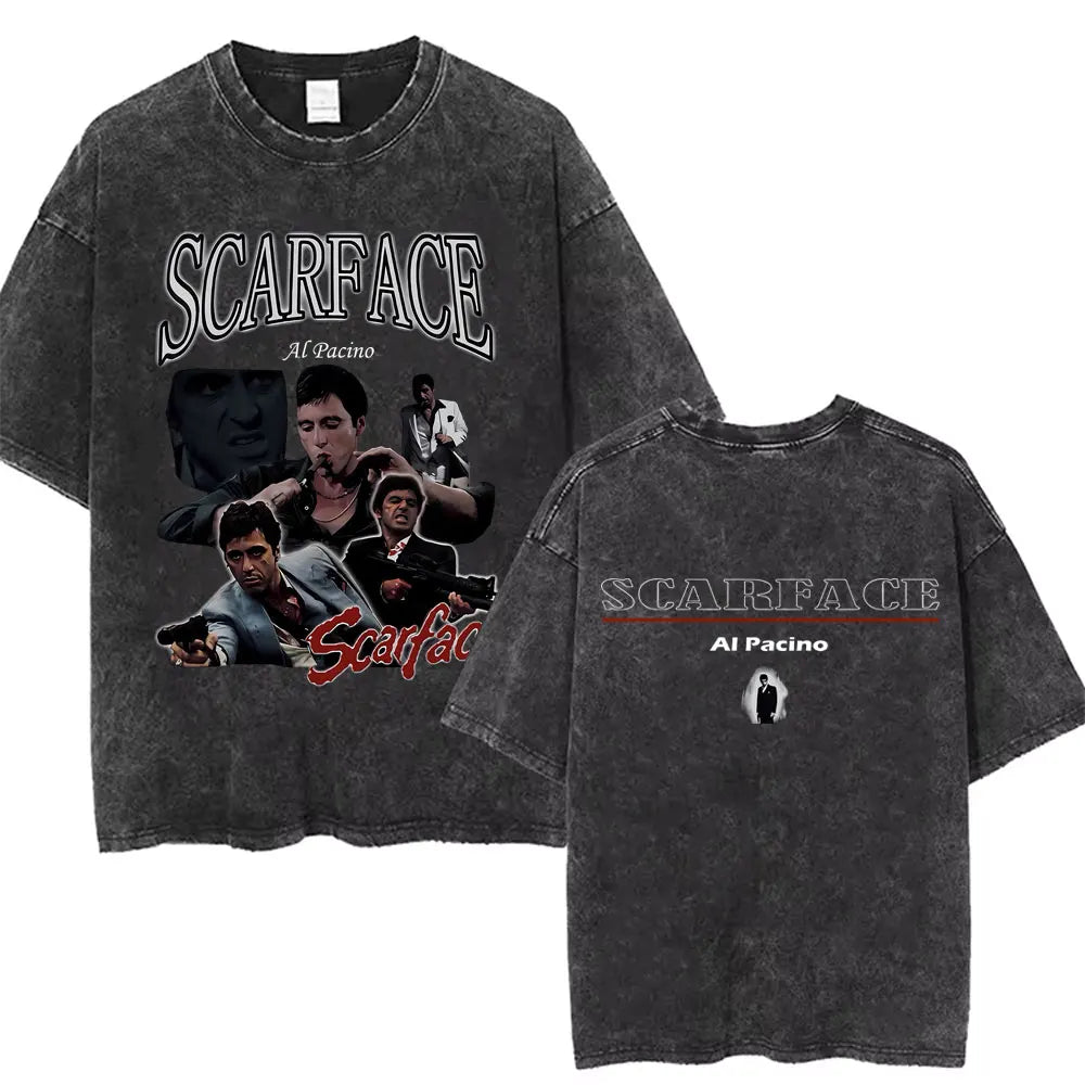 90s Classic Gangsters Movie Scarface Print T-shirts Tony Montana Al Pacino Vintage Washed Cotton Tshirt Men Women Rock T Shirts