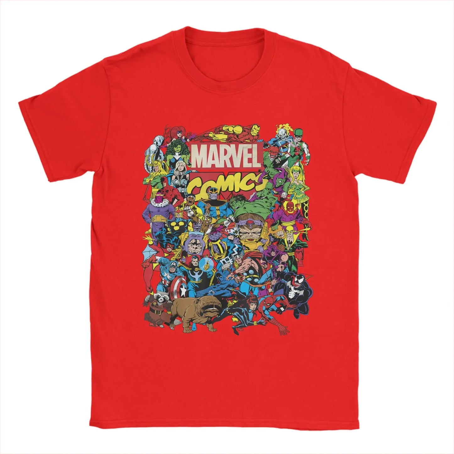 Men's Marvel Comics Avengers Heroes Group Shot T Shirts  Pure Cotton Clothes Vintage Short Sleeve Tees Gift Idea T-Shirt