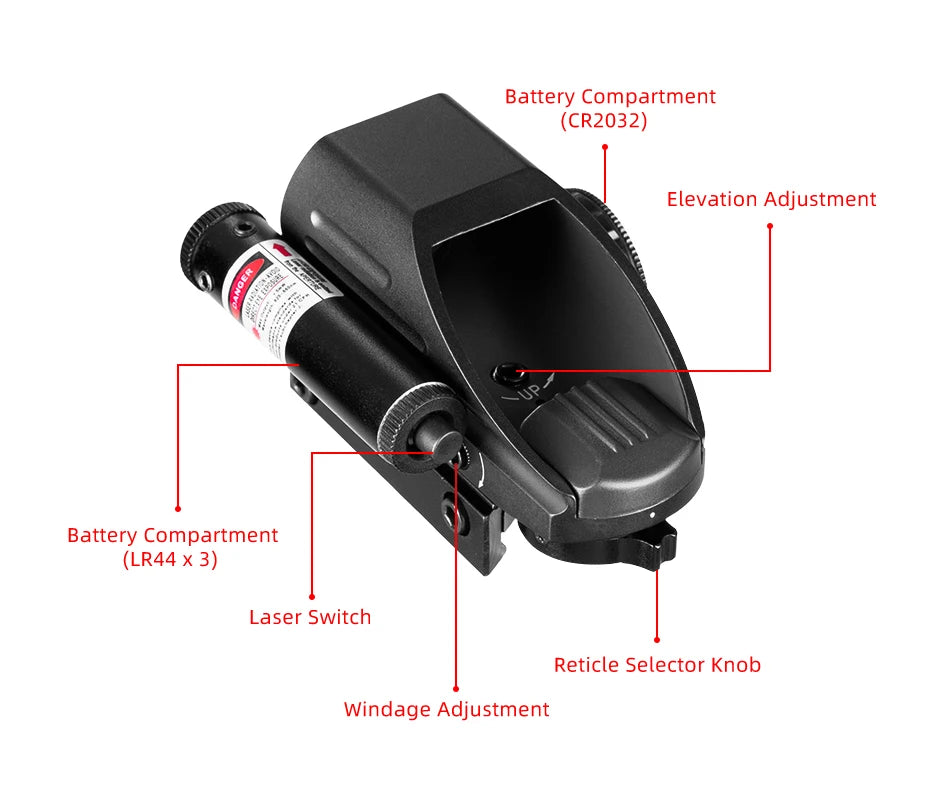 Tactical Reflex Sight Riflescope Red Green Laser Scope 4 Reticle Projected Dot Sight Scope Hunting Optics for 20mm Rail