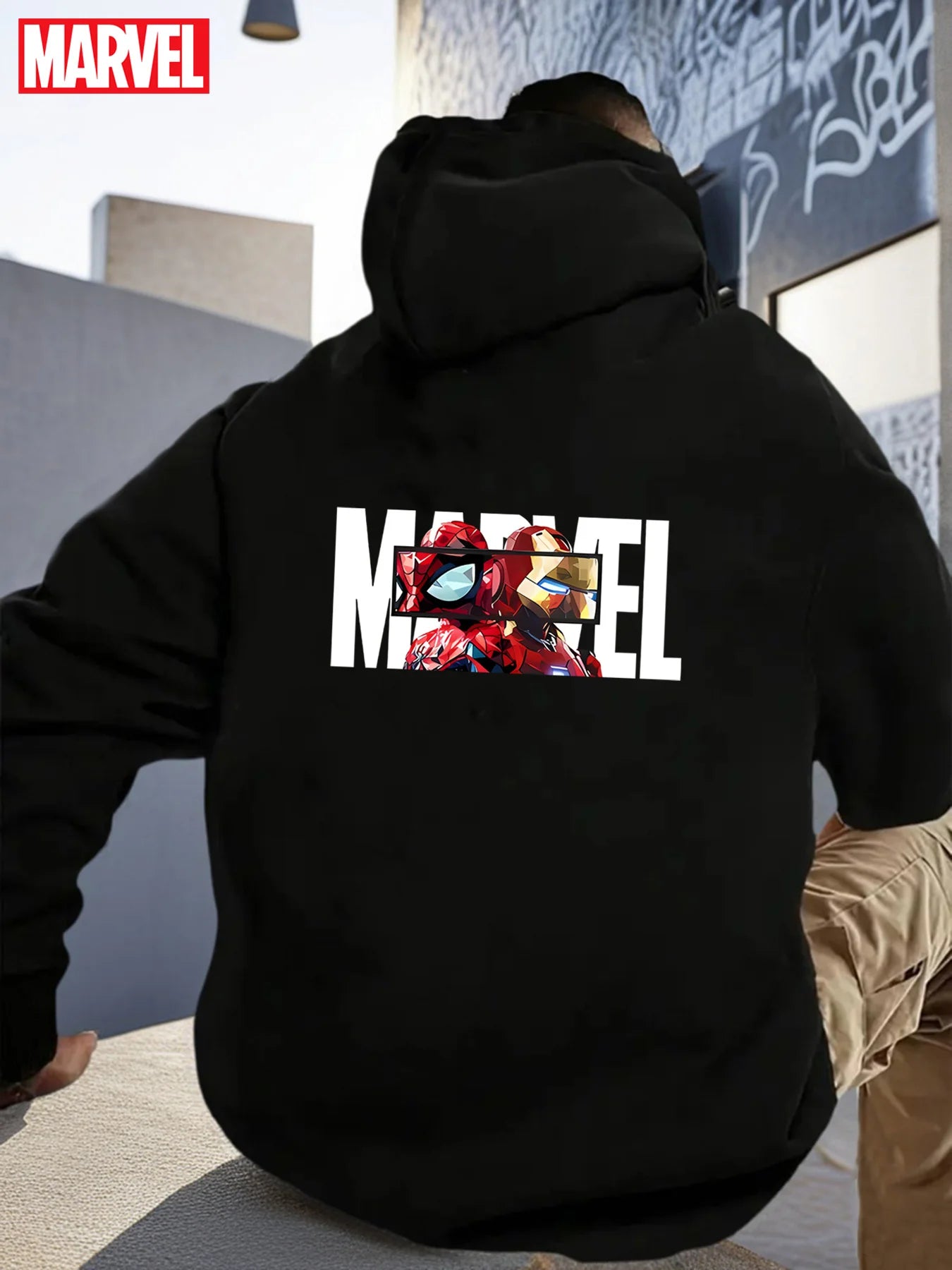 Men's Grey Hoodie You Are My Hero Features An Iron Man Action Pose Design and A Superhero Pattern Pullover