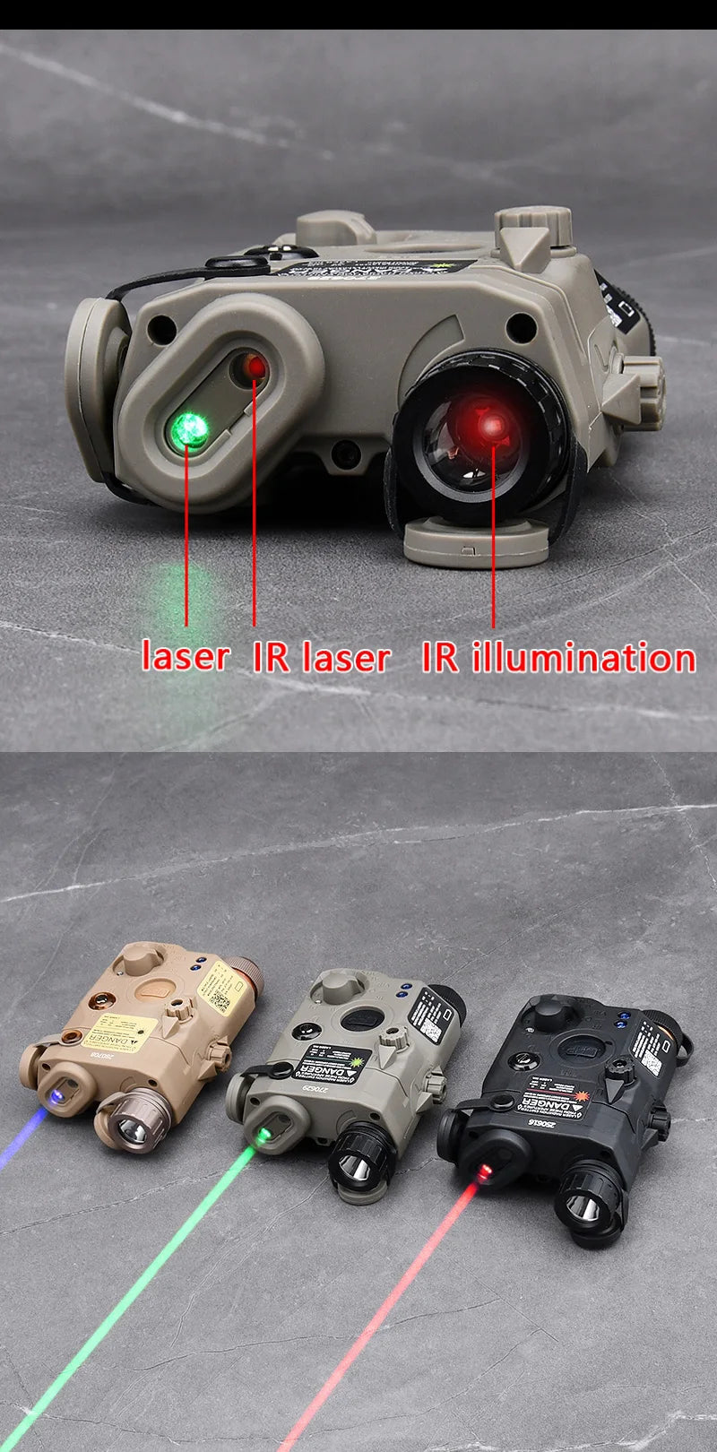 WADSN Tactical Airsoft PEQ-15 PEQ15 Tactical IR Illuminator Red Green Dot Sight Aiming Laser Pointer Hunting Weapon Light Fit 20