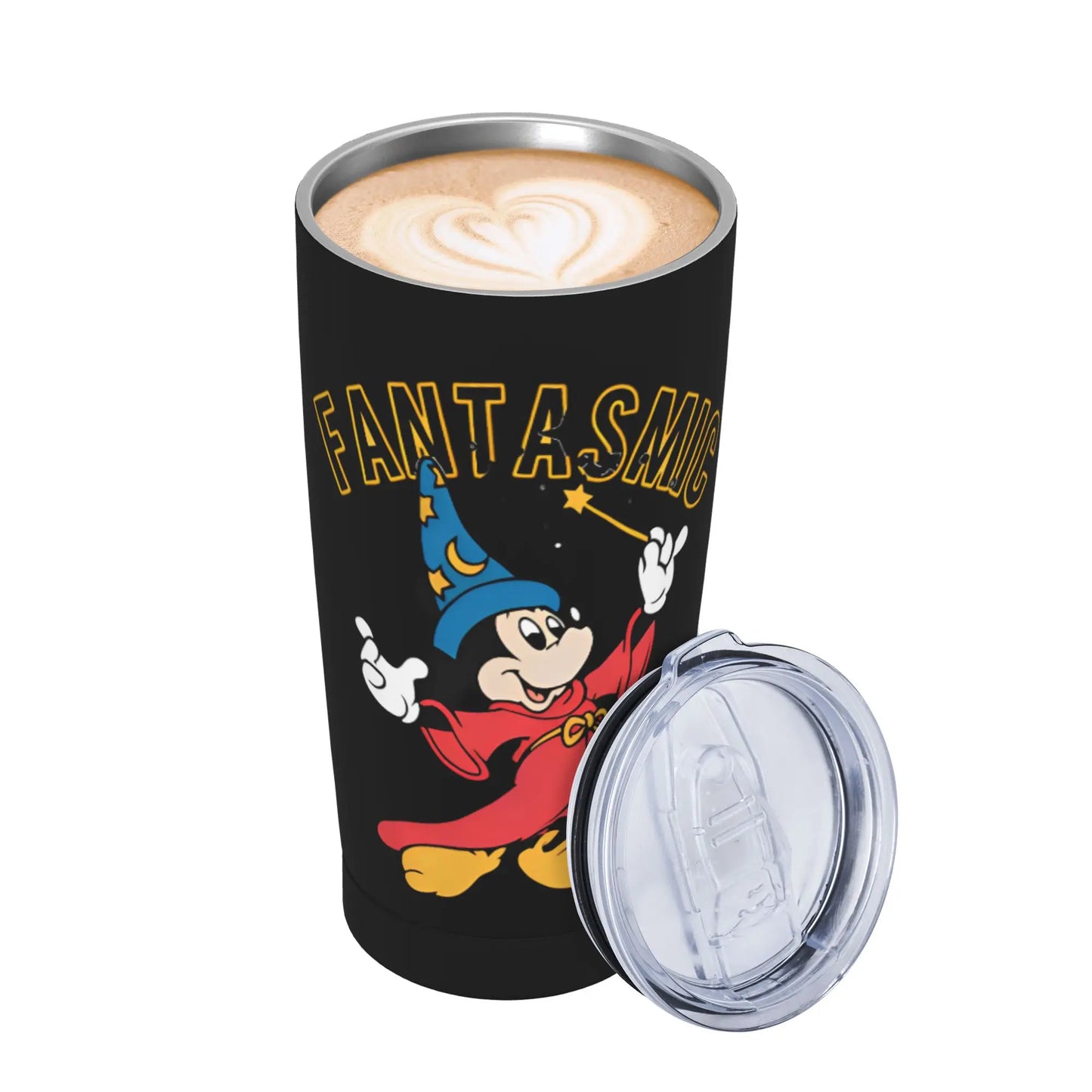 Cartoon Fantasia Mickey Tumbler Vacuum Insulated Magic Wizard Thermal Cup with Lid Straw Office Home Mugs Hot Cold Drink, 20oz