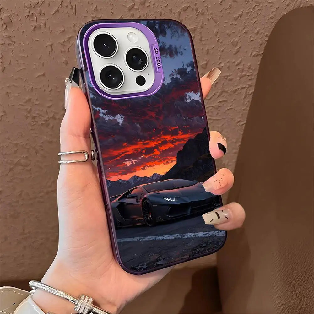 1PC Artistic Luxury Cars Phone Case For IPhone 17 17Air 16 15 14 13 12 11 Pro Max Plus Colorful Silver