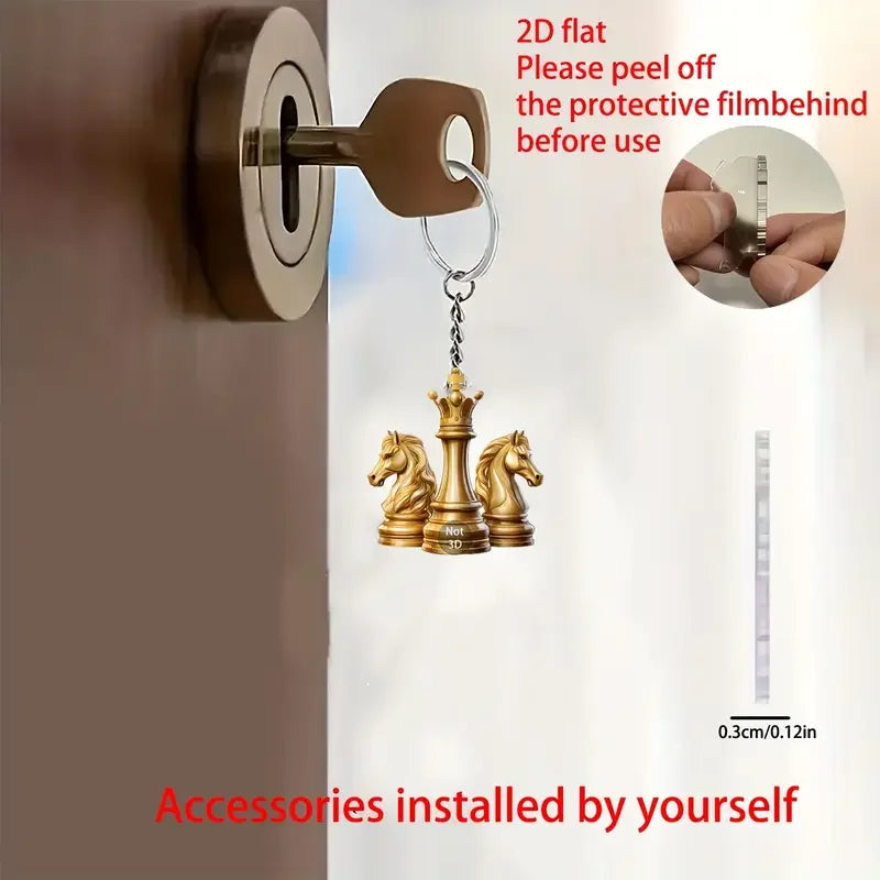 Chess Knight Keychain Elegant Golden Horse and Crown Design Creative Car Accessories Perfect Holiday Gift Men's Car Accessories