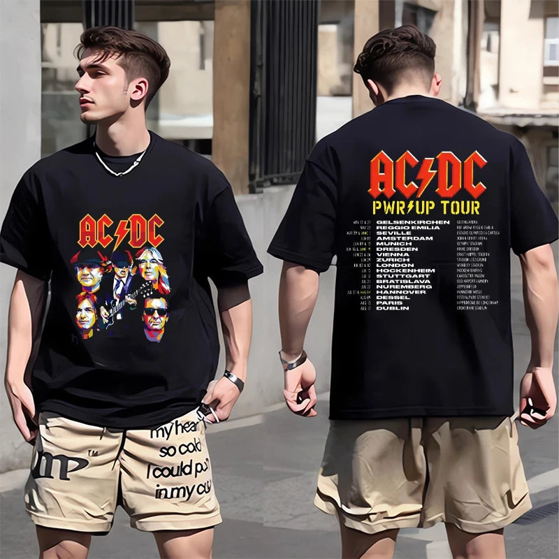 ACDC PWR UP TOUR 2024 Print Shirt Classic Patterned Shirt From 1979 Hip Hop Trend Tee Shors Sleeve Men's T-shirt 100% Cotton