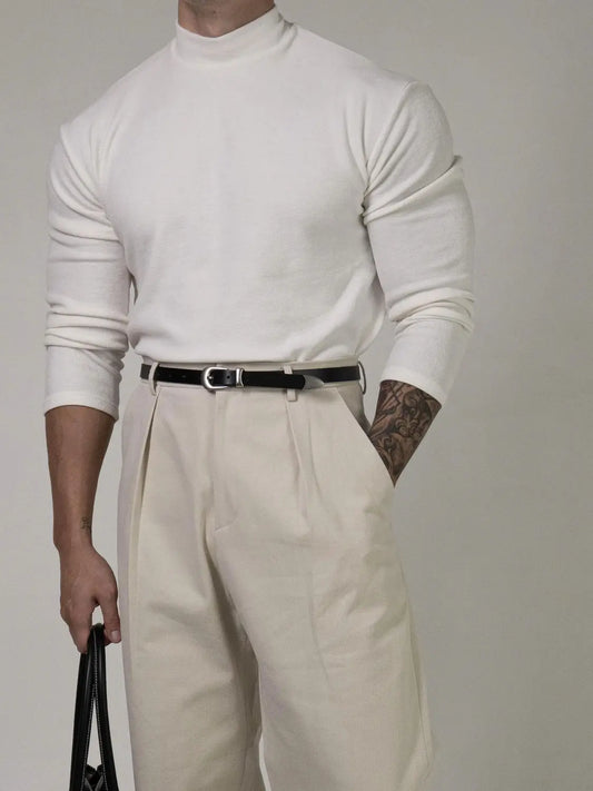 Fitness T-shirt Men's Clothes Spring Autumn Training Suit Threaded Turtleneck Slim Fit Sports Quick Dry Breathable Long Sleeves