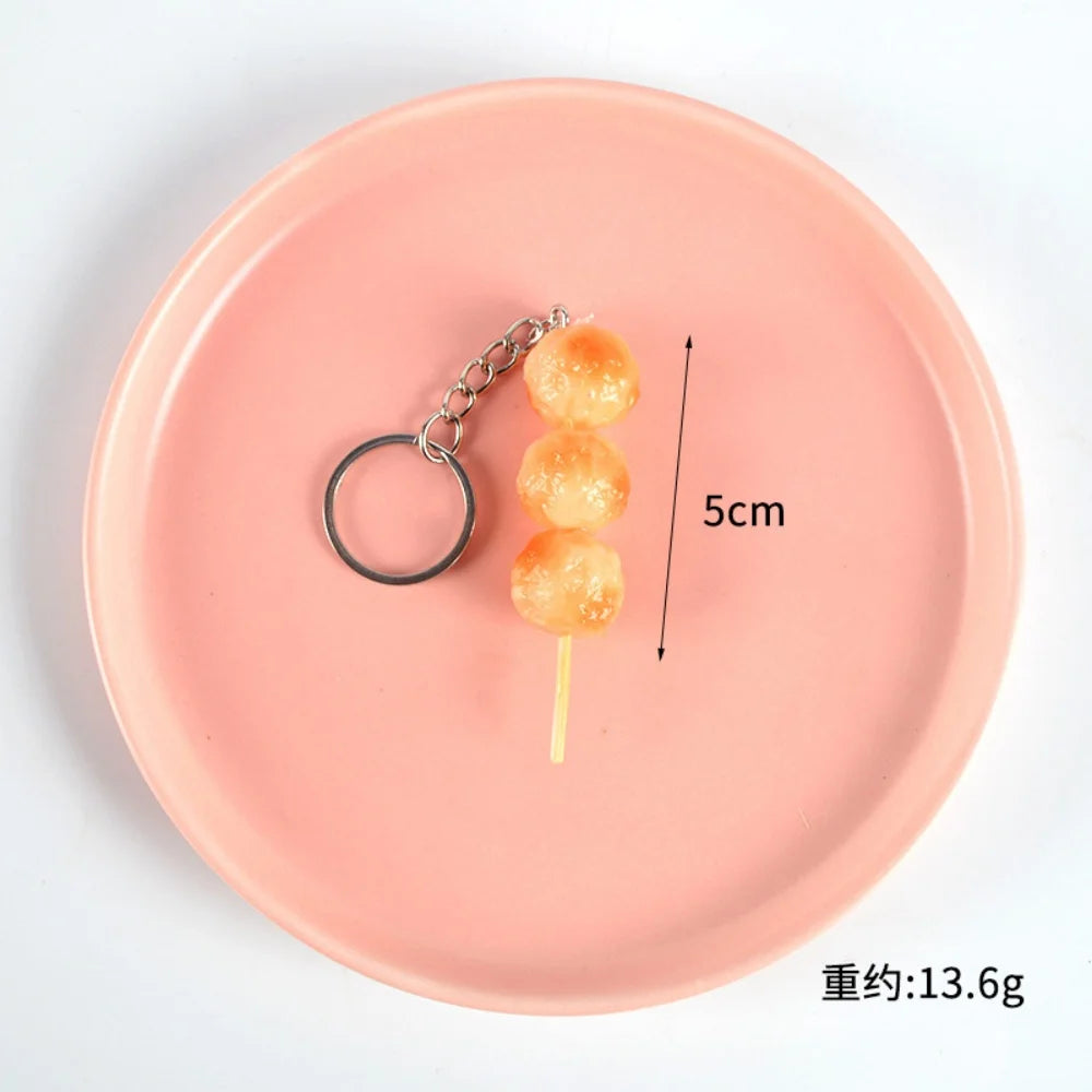 Creative PVC Simulation BBQ Skewers Food Keychain Resin Oden Squid Corn Meatball Keyring Restaurant Opening Gift Fashion Pendant