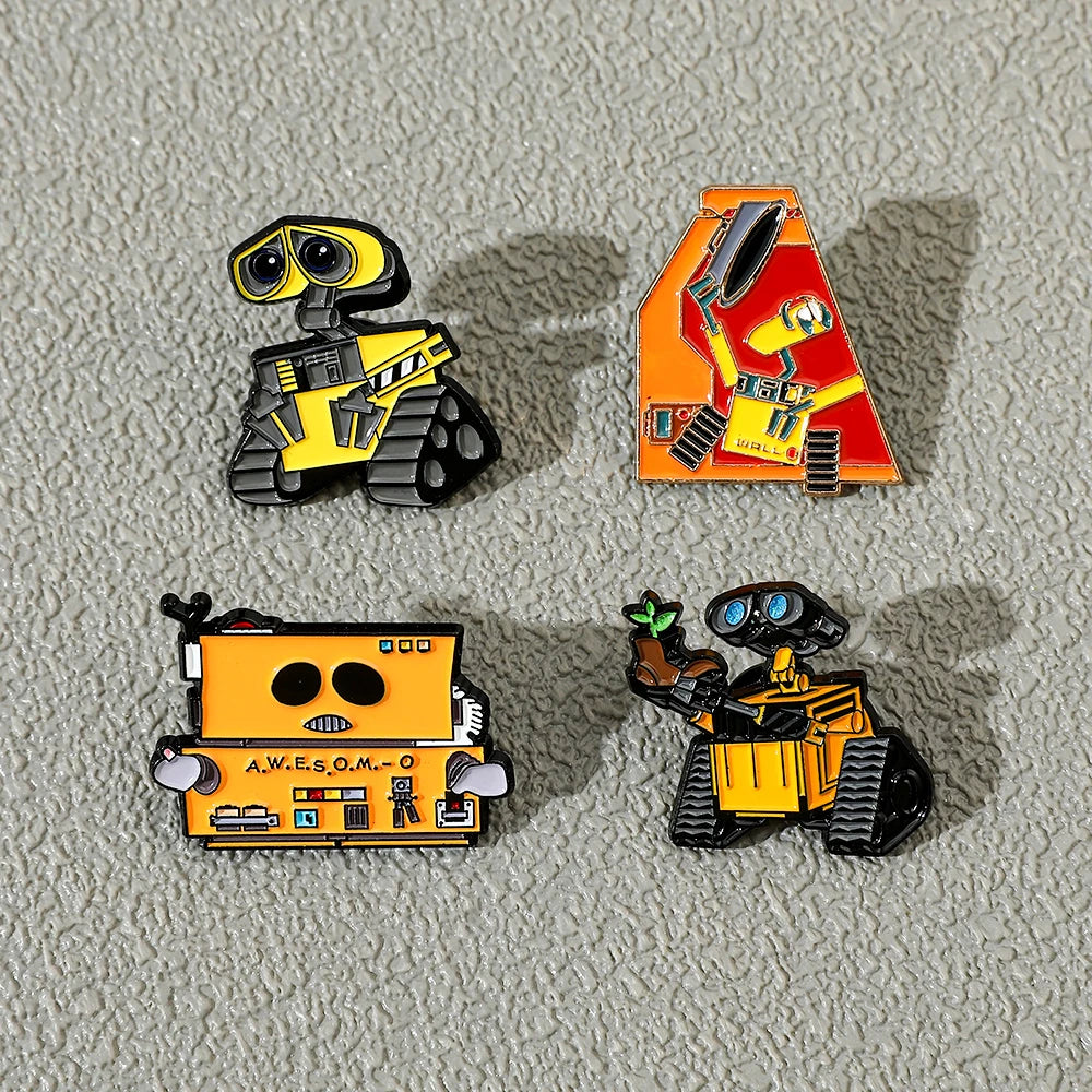 4 Pcs Personality Animation Cartoon Walle Brooch Cute Robot Enamel Pin Metal Badge Jewelry Backpack Clothes Accessories Gift