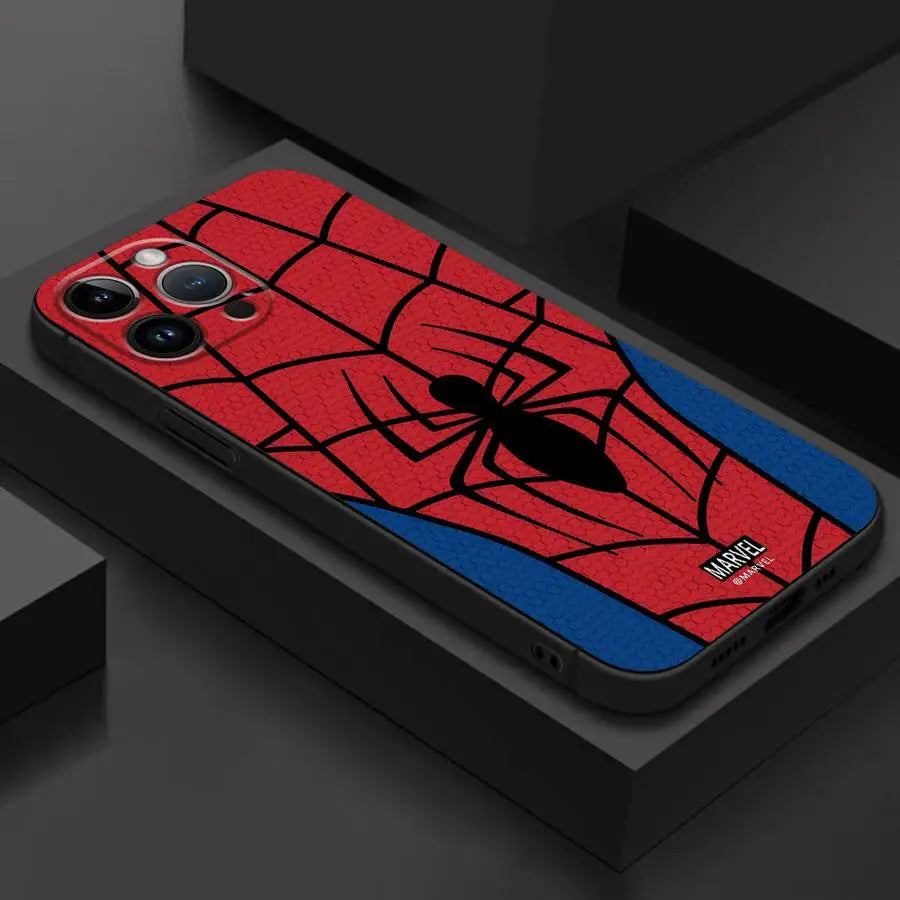 Marvel Spiderman Phone Case for iPhone 14 Pro 11 Pro 15 ProMax XS Max 7 8 Plus 13 Mini 12 16 SE XR Black Soft Cover