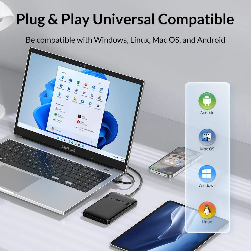 orico 2.5 Inch HDD Case SATA to USB3.0/Type-C Hard Drive Enclosure 6Gbps Max USB-C External SATA HDD enclosure Support Uasp
